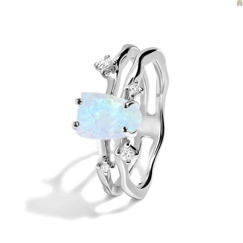 Moonstone & White Topaz Raw Crystal Ring