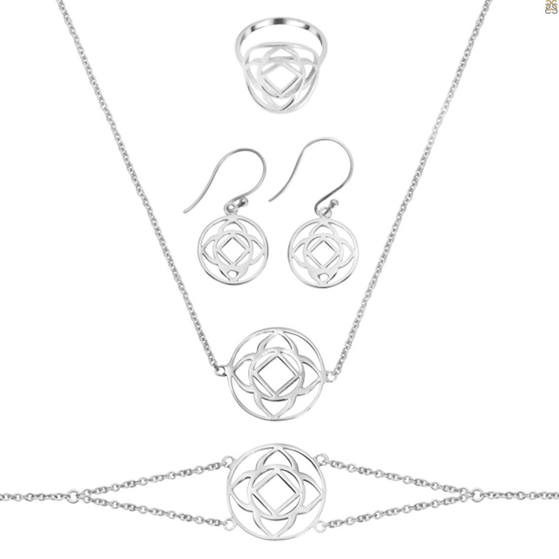 Base Chakra Plain Silver Jewelry Set PS-RDR-321 / RDE-542 / RDN-10 / RDB-10.