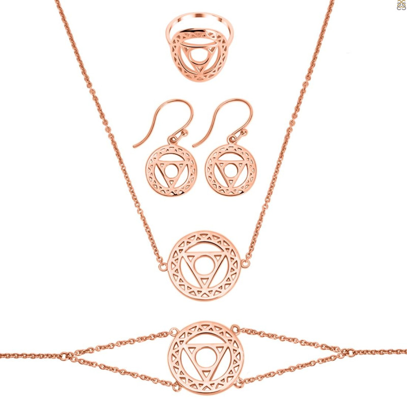 Throat Chakra Plain Silver Jewelry Set