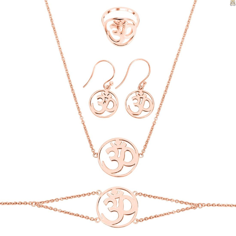 Om Plain Silver Jewelry Set