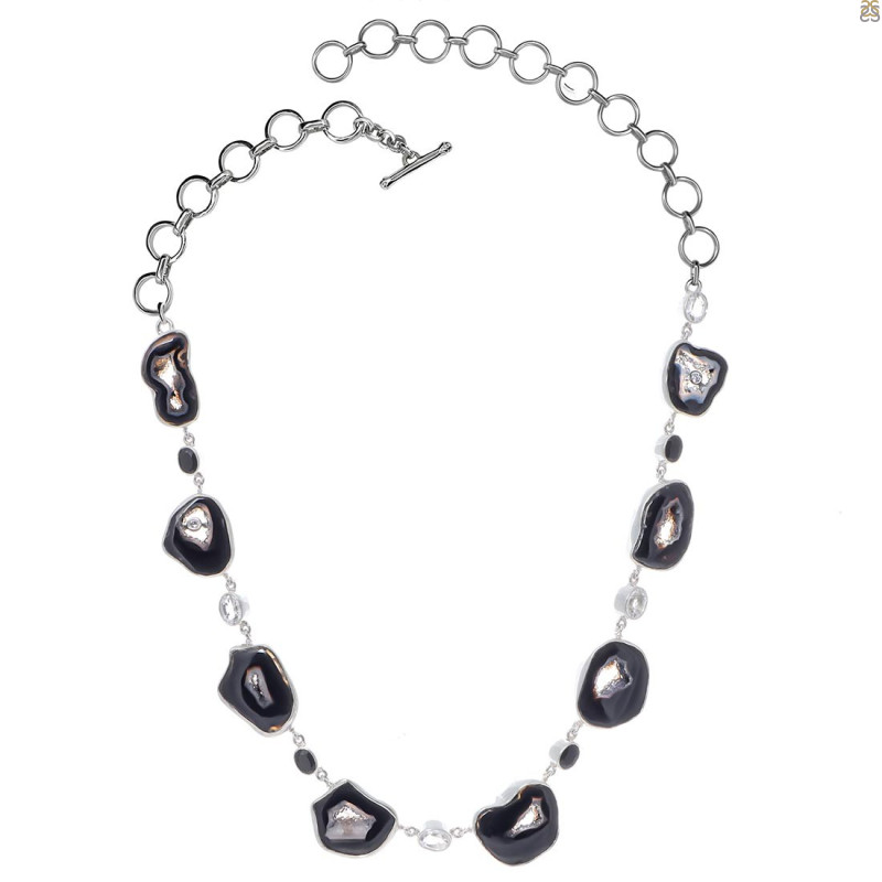 Agate (Black)/White Topaz/Black spinel Necklace-NSL ABL-12-11