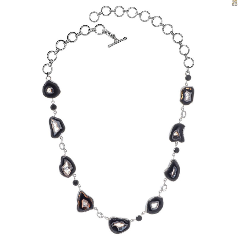 Agate (Black)/Black spinel/White Topaz Necklace-NSL ABL-12-15
