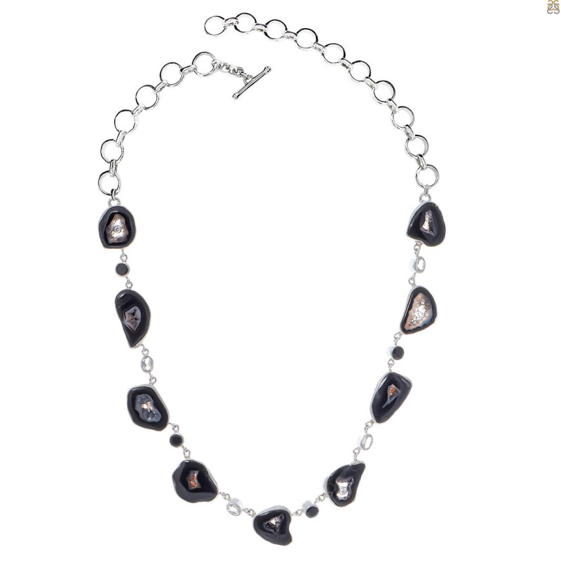 Agate (Black)/Black spinel/White Topaz Necklace-NSL ABL-12-17