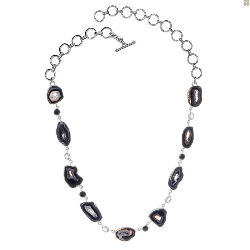 Agate (Black)/Black spinel/White Topaz Necklace-NSL ABL-12-18