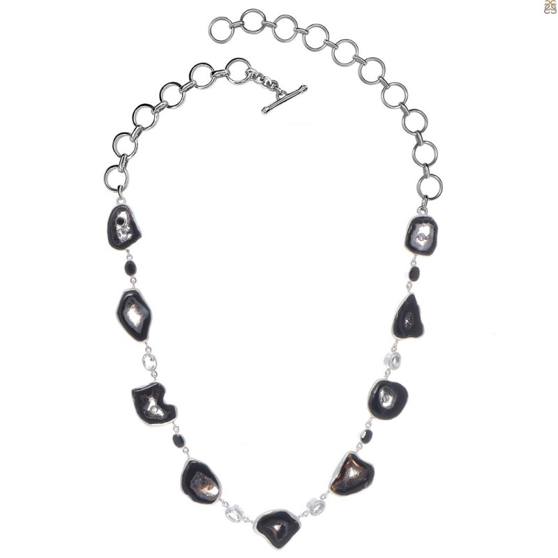 Agate (Black)/White Topaz/Black spinel Necklace-NSL ABL-12-6