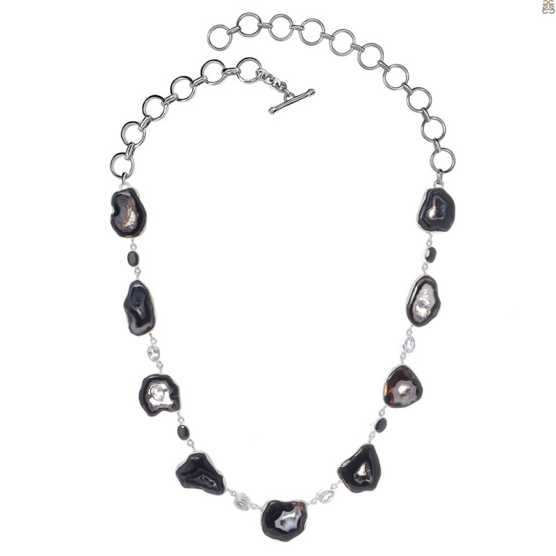 Agate (Black)/White Topaz/Black spinel Necklace-NSL ABL-12-8