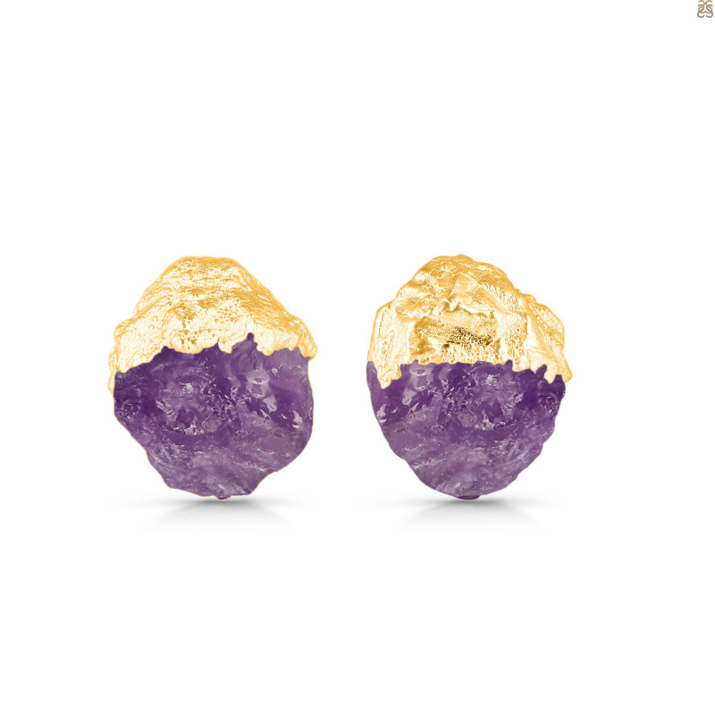 Amethyst Raw Crystal Stud Earring AMT-RCYE-2