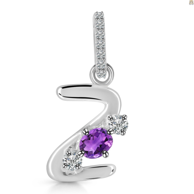 Amethyst & White Topaz Alphabet Z Pendant AMT-RDA-104.