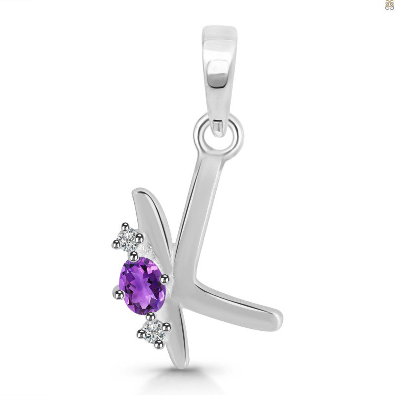 Amethyst & White Topaz Alphabet K Pendant AMT-RDA-11.