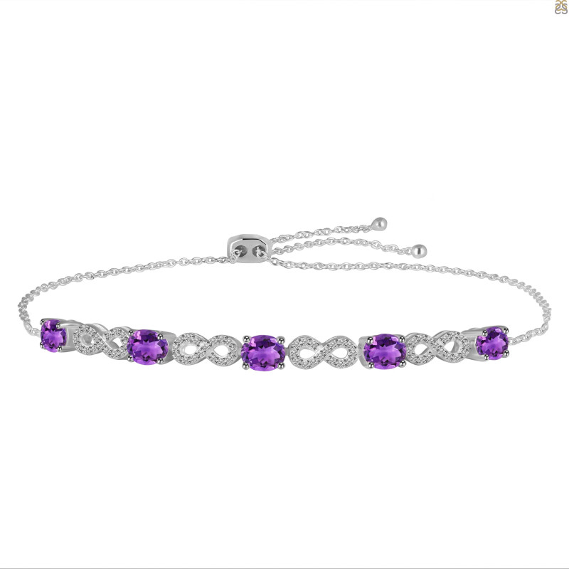 Amethyst & White Topaz Bracelet With Adjustable Camera Lock AMT-RDB-126.