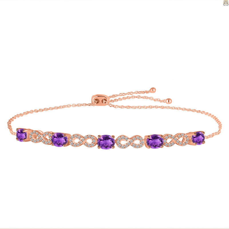 Amethyst & White Topaz Bracelet With Adjustable Camera Lock AMT-RDB-126.