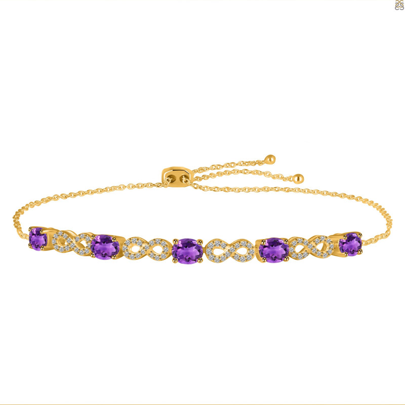 Amethyst & White Topaz Bracelet With Adjustable Camera Lock AMT-RDB-128.