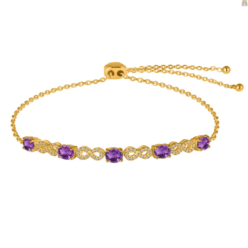 Amethyst & White Topaz Bracelet With Adjustable Camera Lock AMT-RDB-126.
