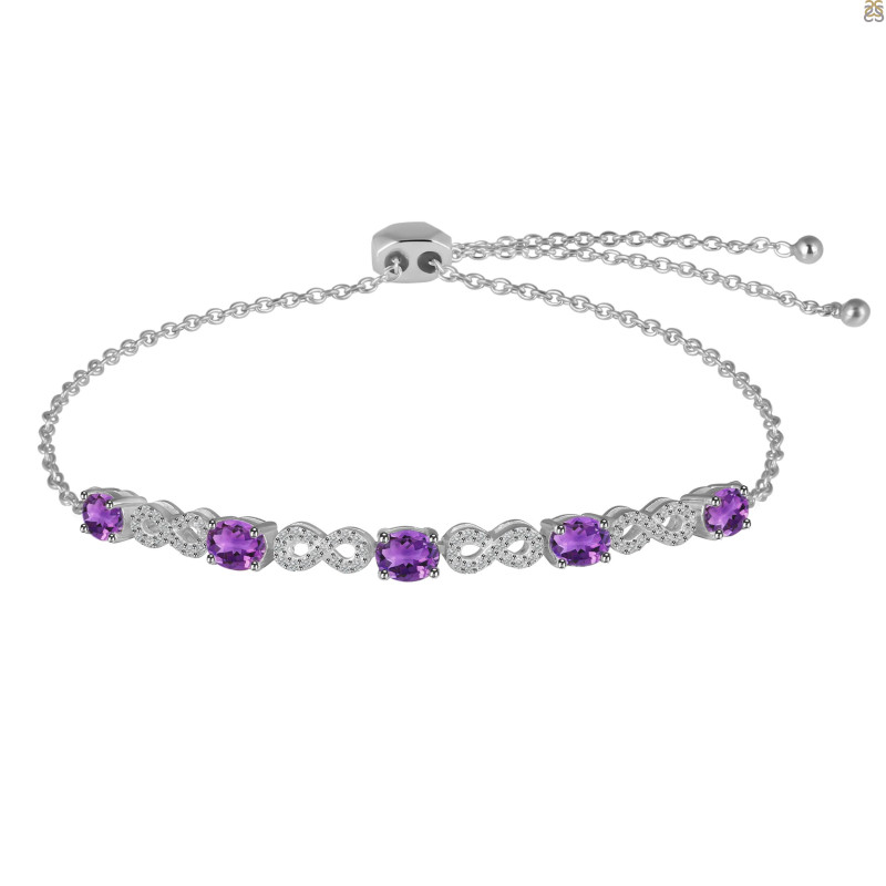Amethyst & White Topaz Bracelet With Adjustable Camera Lock AMT-RDB-126.