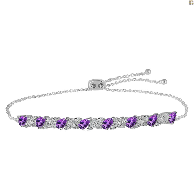 Amethyst & White Topaz Bracelet With Adjustable Camera Lock AMT-RDB-128.