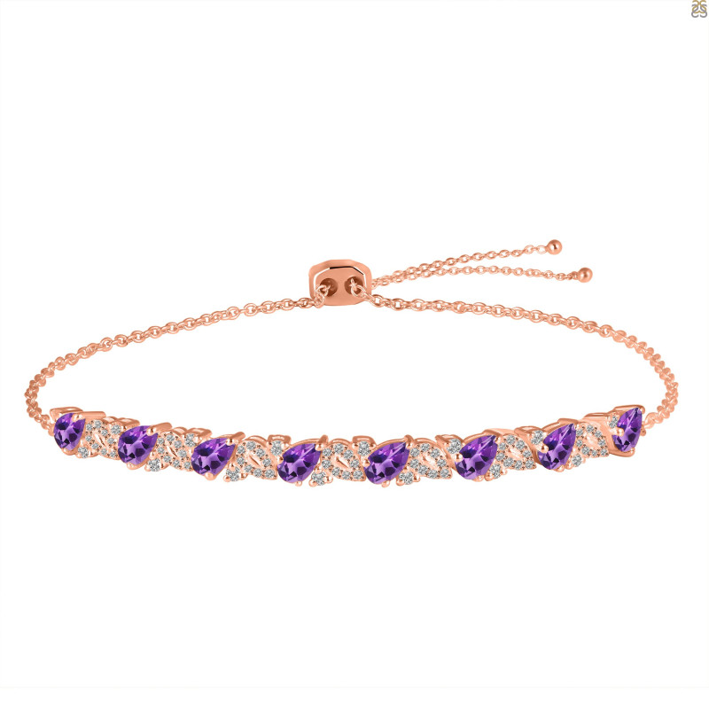 Amethyst & White Topaz Bracelet With Adjustable Camera Lock AMT-RDB-128.