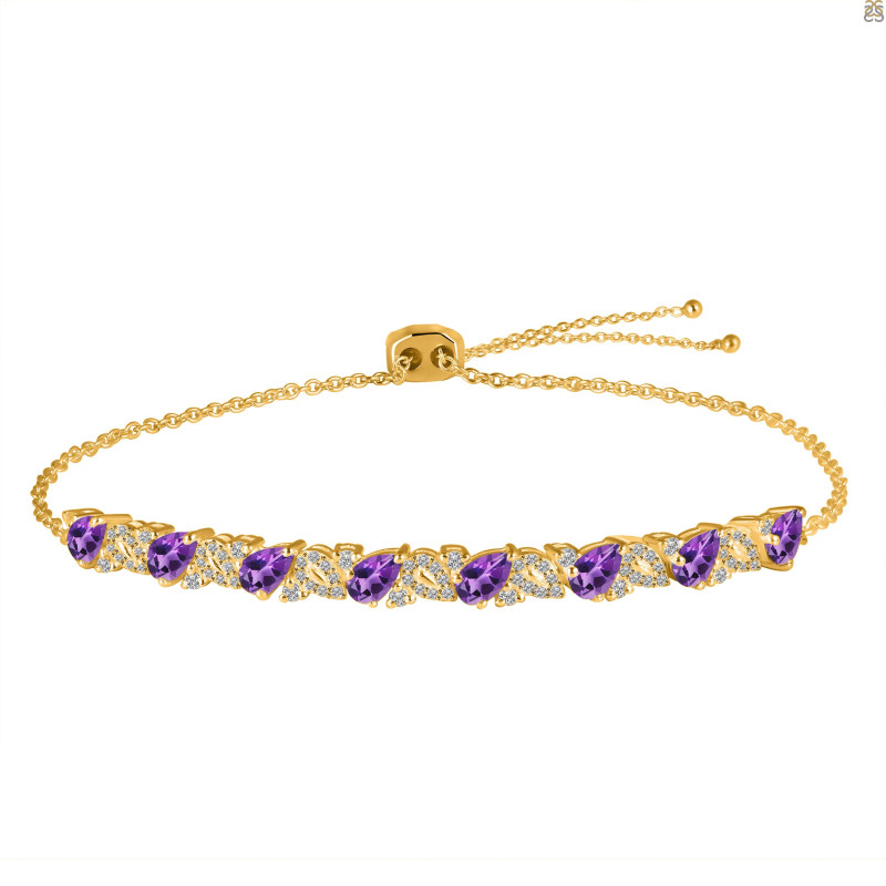 Amethyst & White Topaz Bracelet With Adjustable Camera Lock AMT-RDB-128.
