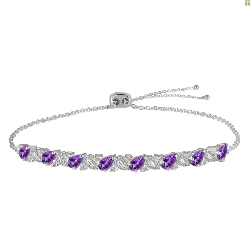 Amethyst & White Topaz Bracelet With Adjustable Camera Lock AMT-RDB-128.
