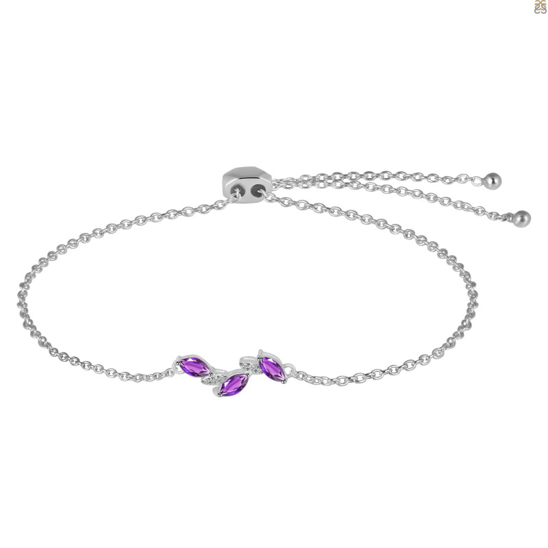 Amethyst & White Topaz Bracelet With Adjustable Camera Lock AMT-RDB-143.