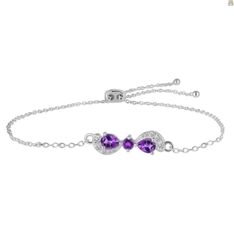 Amethyst & White Topaz Bracelet With Adjustable Camera Lock AMT-RDB-145.