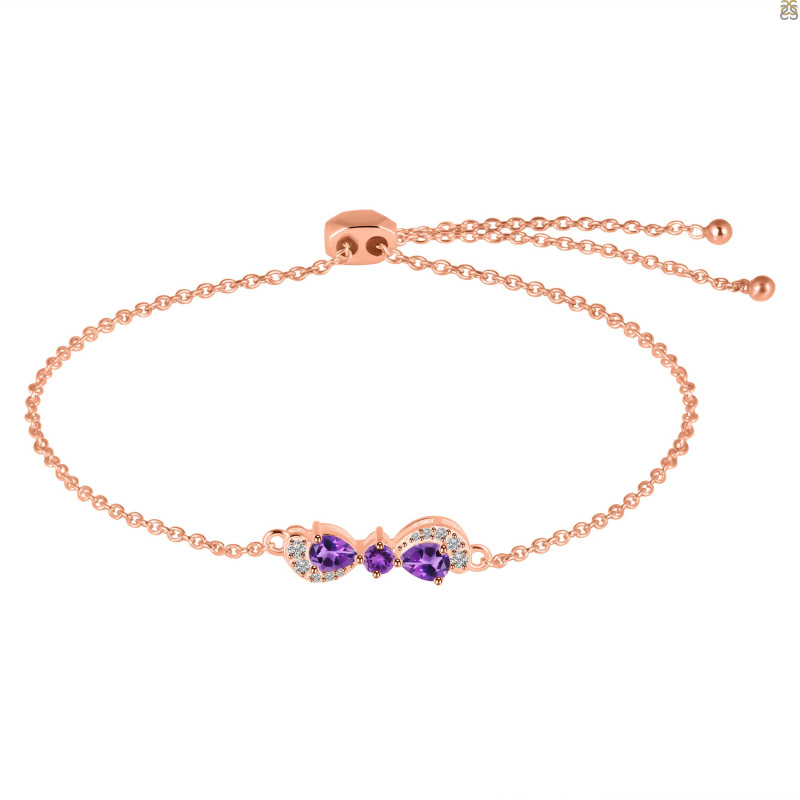 Amethyst & White Topaz Bracelet With Adjustable Camera Lock AMT-RDB-145.