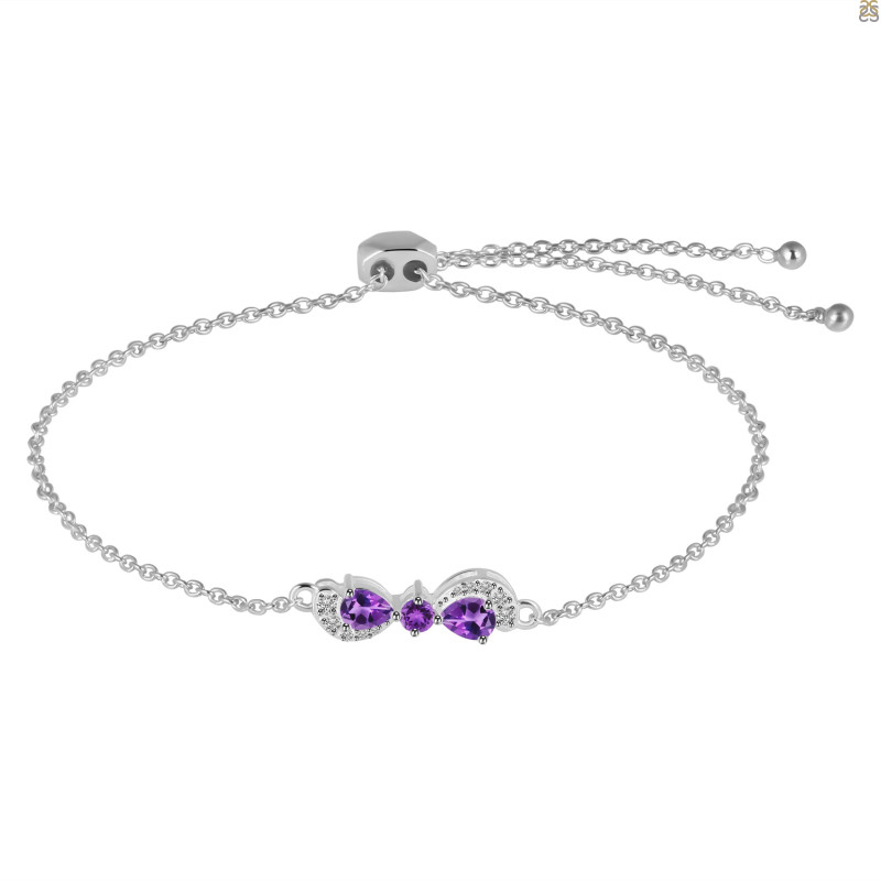 Amethyst & White Topaz Bracelet With Adjustable Camera Lock AMT-RDB-145.