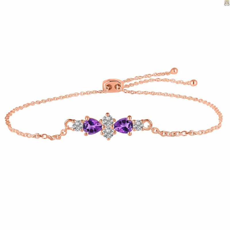 Amethyst & White Topaz Bracelet With Adjustable Camera Lock AMT-RDB-146.