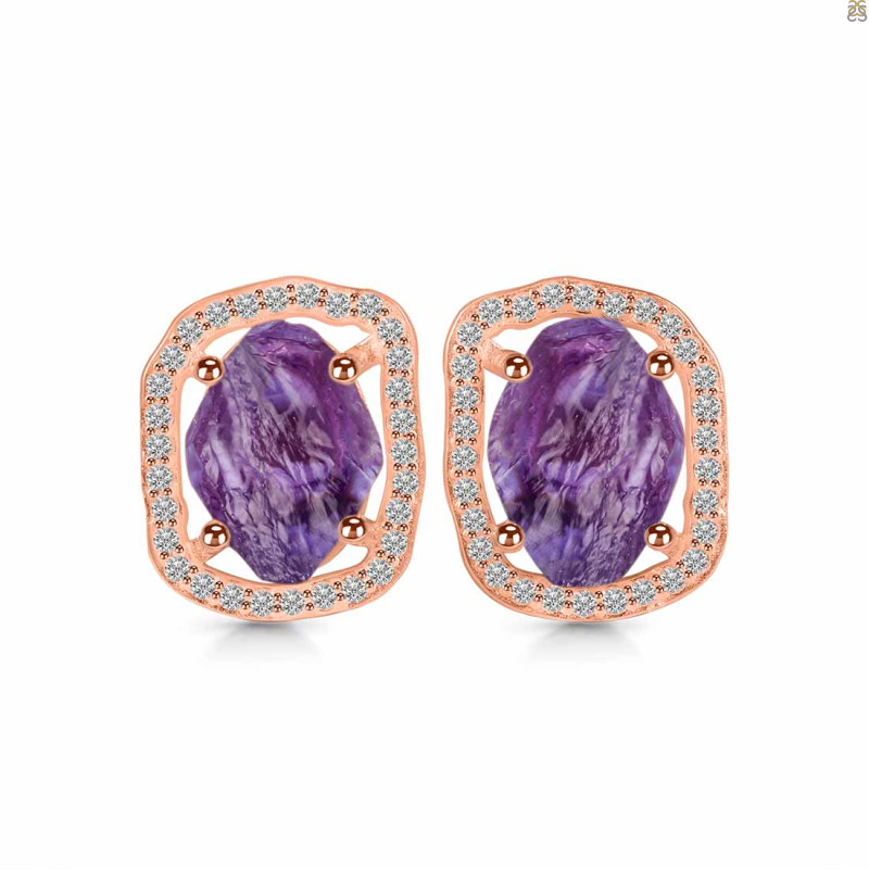 Amethyst Raw Crystal & White Topaz Stud Earring AMT-RDE-1255.