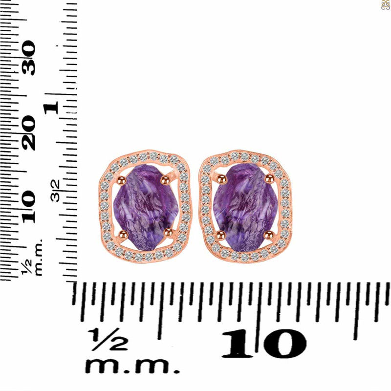 Amethyst Raw Crystal & White Topaz Stud Earring AMT-RDE-1255.