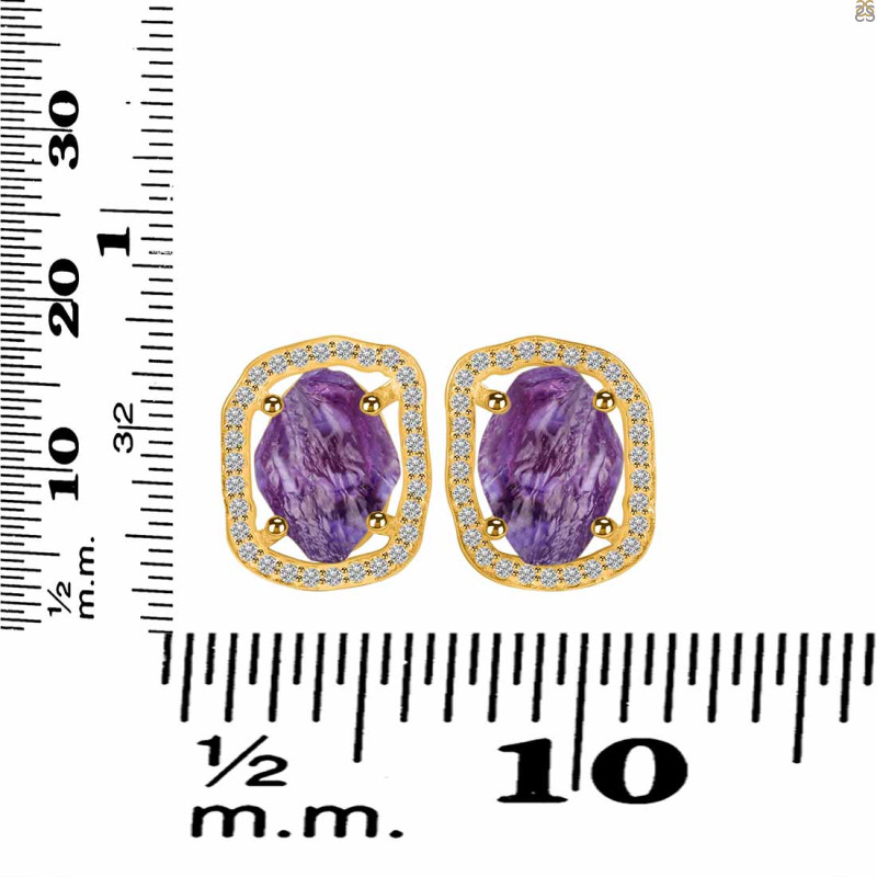 Amethyst Raw Crystal & White Topaz Stud Earring AMT-RDE-1255.