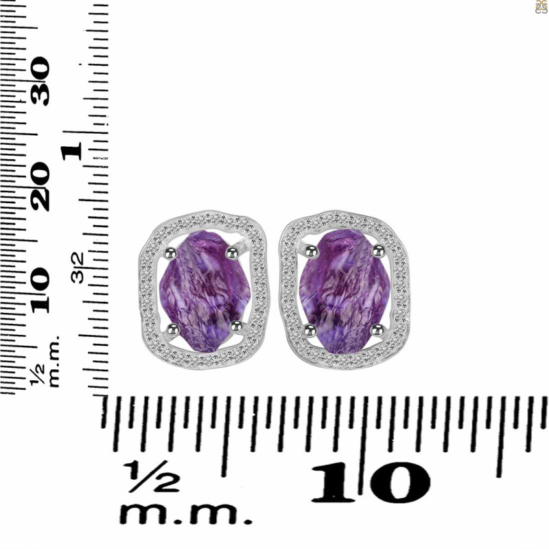 Amethyst Raw Crystal & White Topaz Stud Earring AMT-RDE-1255.