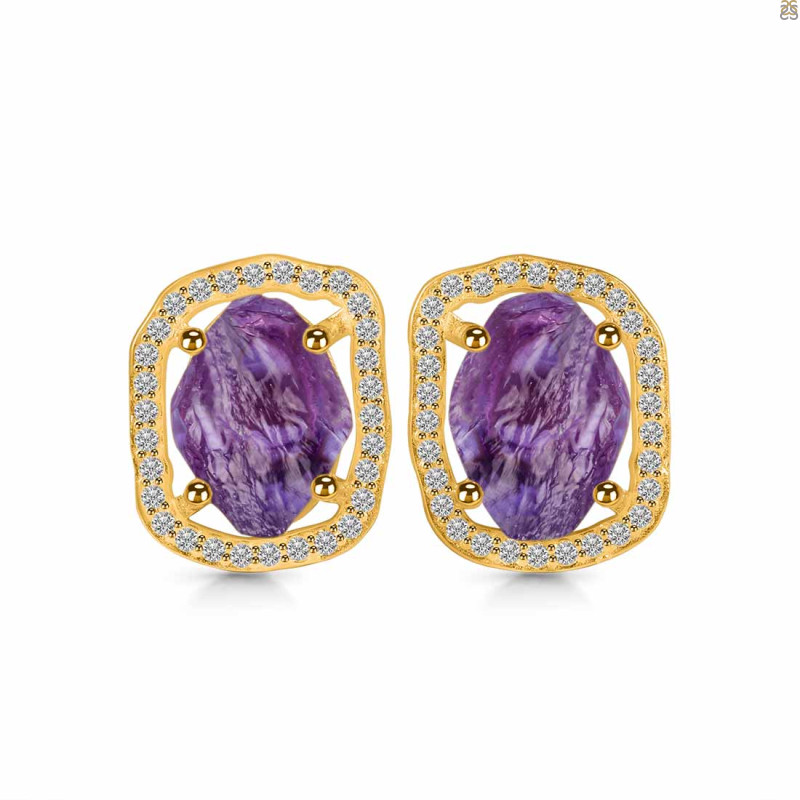 Amethyst Raw Crystal & White Topaz Stud Earring AMT-RDE-1255.