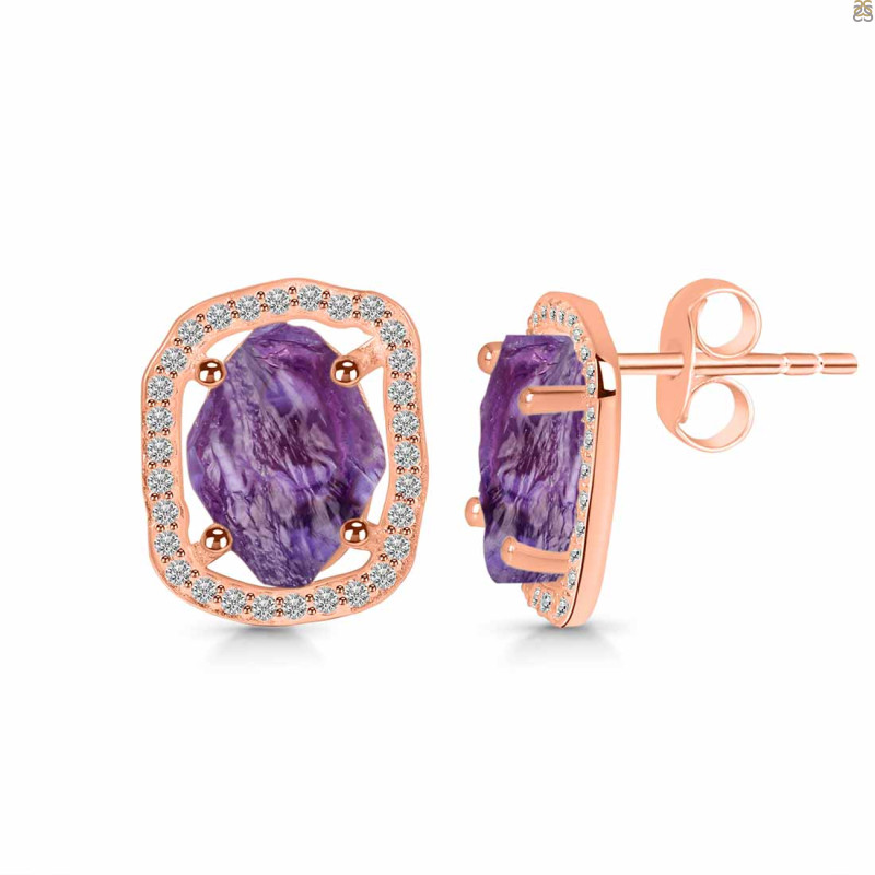 Amethyst Raw Crystal & White Topaz Stud Earring AMT-RDE-1255.