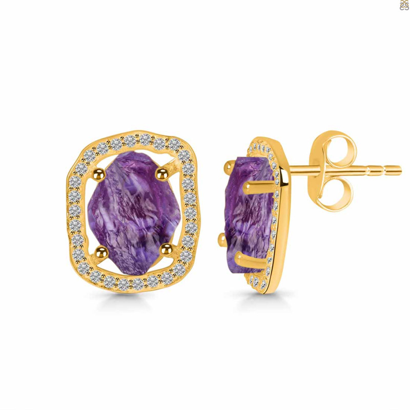 Amethyst Raw Crystal & White Topaz Stud Earring AMT-RDE-1255.