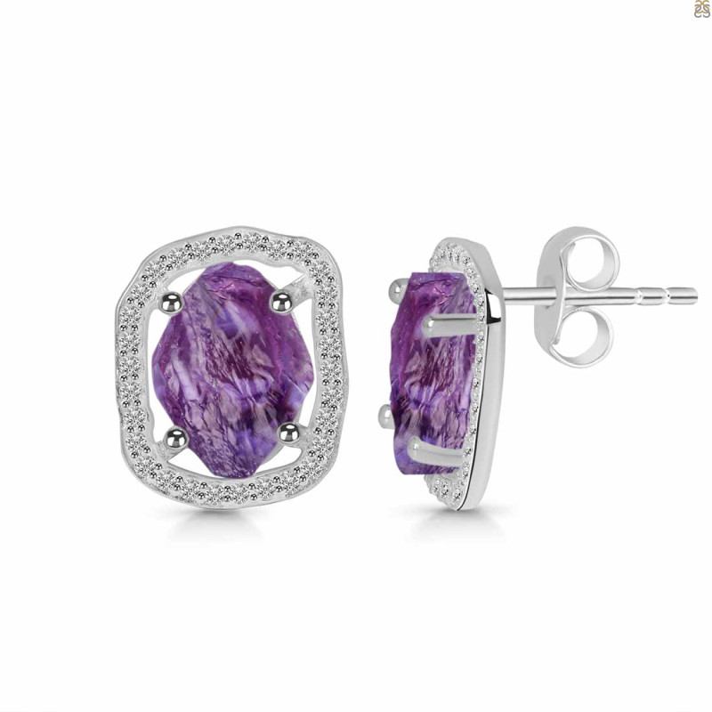 Amethyst Raw Crystal & White Topaz Stud Earring AMT-RDE-1255.