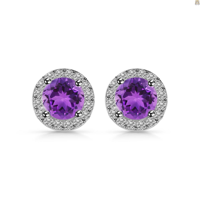 Amethyst & White Topaz Stud Earring AMT-RDE-1259.