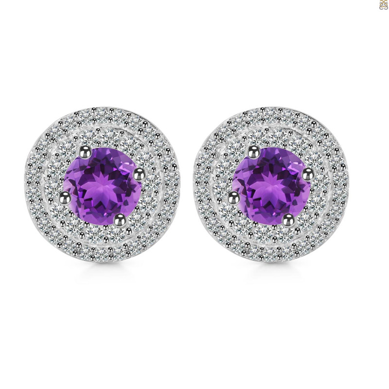 Amethyst & White Topaz Stud Earring AMT-RDE-1271.