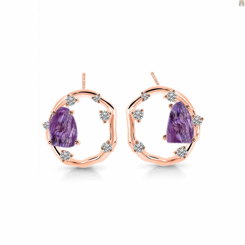 Amethyst Raw Crystal & White Topaz Stud Earring AMT-RDE-1461.