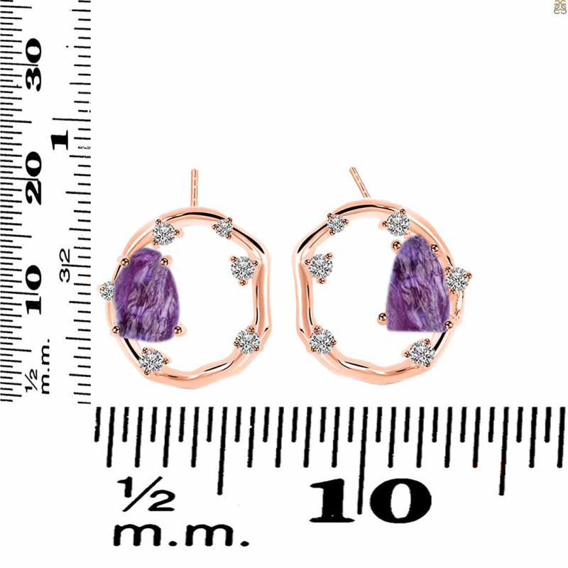 Amethyst Raw Crystal & White Topaz Stud Earring AMT-RDE-1461.