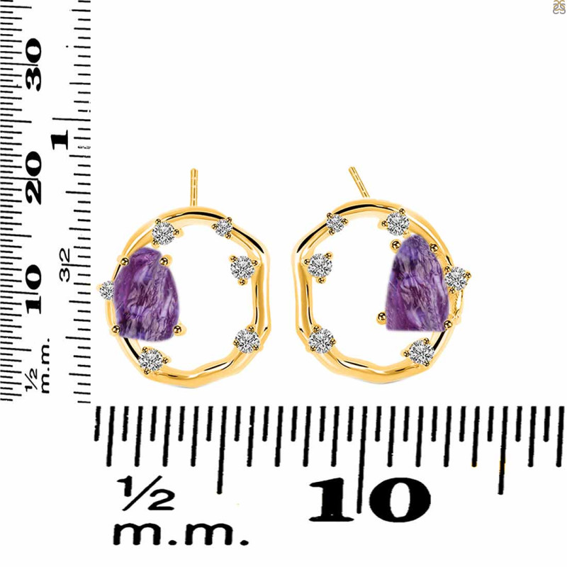 Amethyst Raw Crystal & White Topaz Stud Earring AMT-RDE-1461.