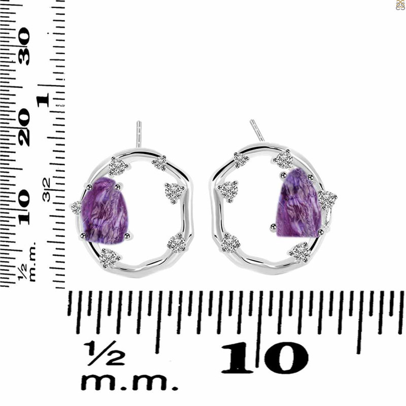 Amethyst Raw Crystal & White Topaz Stud Earring AMT-RDE-1461.