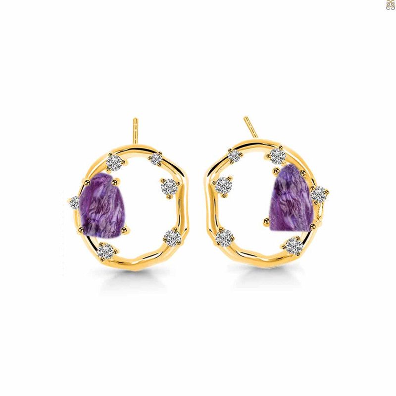Amethyst Raw Crystal & White Topaz Stud Earring AMT-RDE-1461.