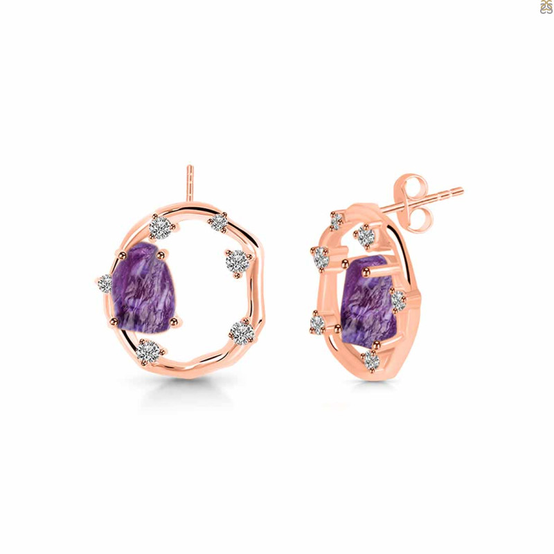 Amethyst Raw Crystal & White Topaz Stud Earring AMT-RDE-1461.
