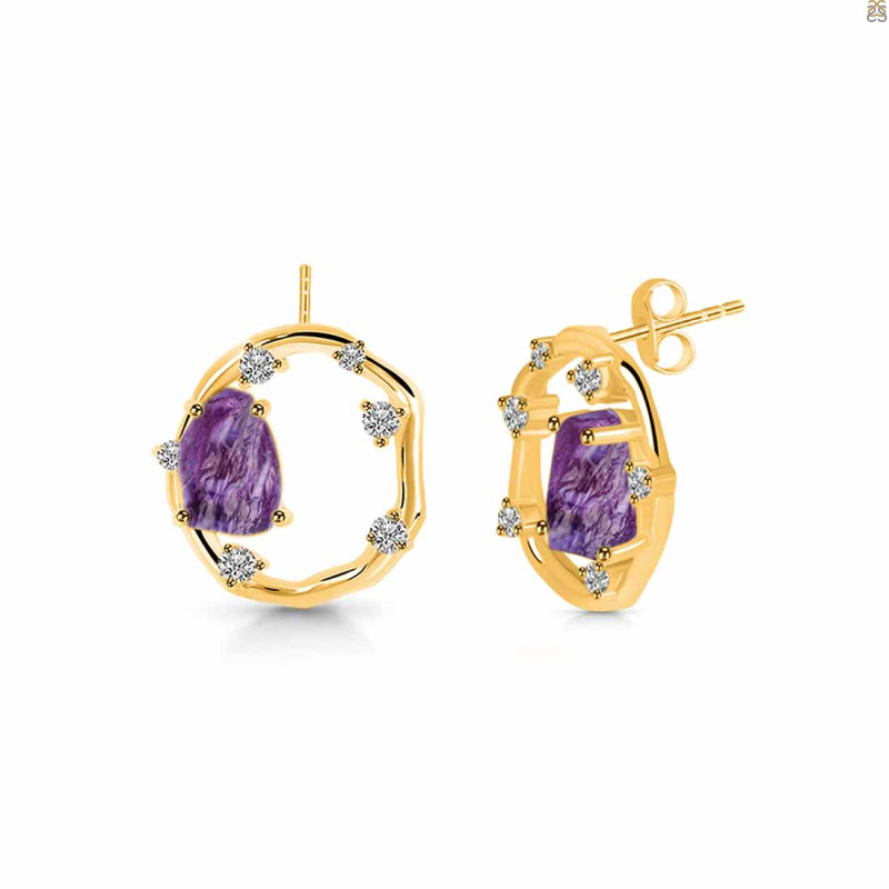 Amethyst Raw Crystal & White Topaz Stud Earring AMT-RDE-1461.