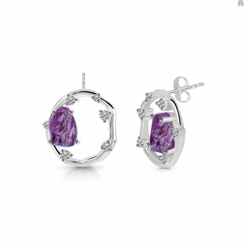 Amethyst Raw Crystal & White Topaz Stud Earring AMT-RDE-1461.