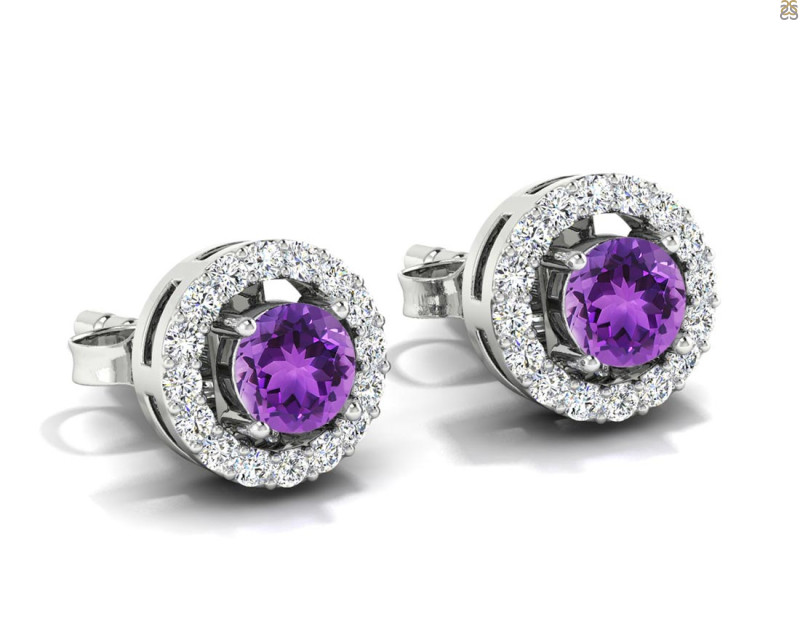 Amethyst & White Topaz Stud Earring AMT-RDE-984.