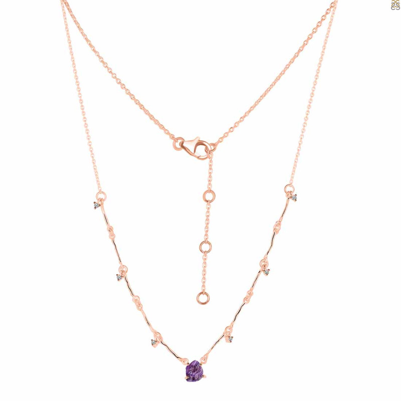 Amethyst  Raw Crystal & White Topaz Necklace AMT-RDN-385.
