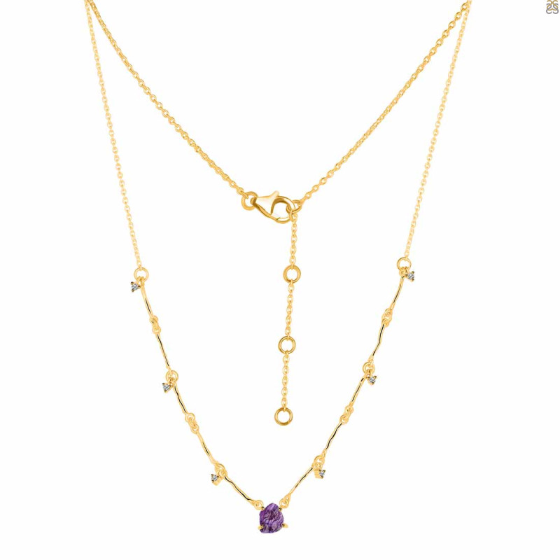 Amethyst  Raw Crystal & White Topaz Necklace AMT-RDN-385.