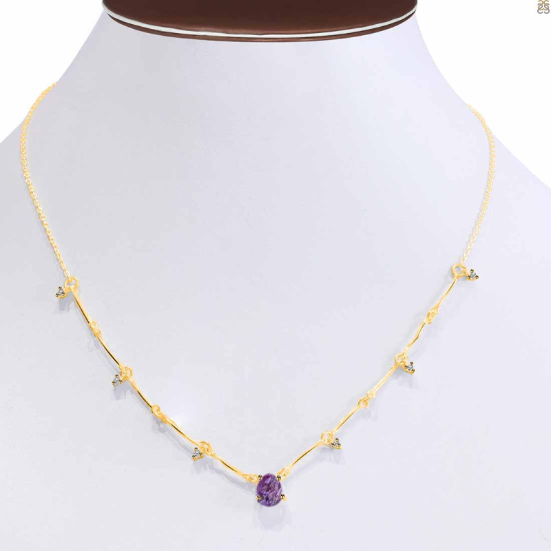 Amethyst  Raw Crystal & White Topaz Necklace AMT-RDN-385.