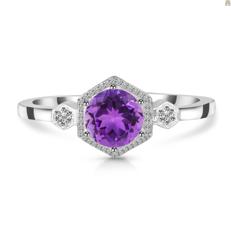 Amethyst & White Topaz Ring AMT-RDR-373.